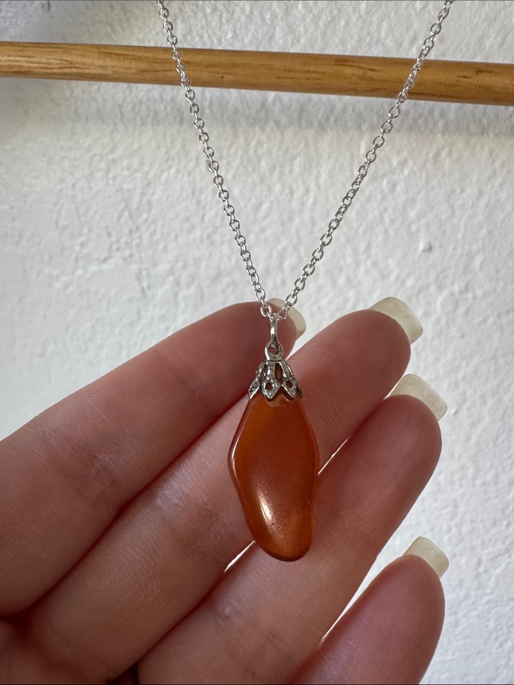 Silver Tone Orange Stone Style Necklace